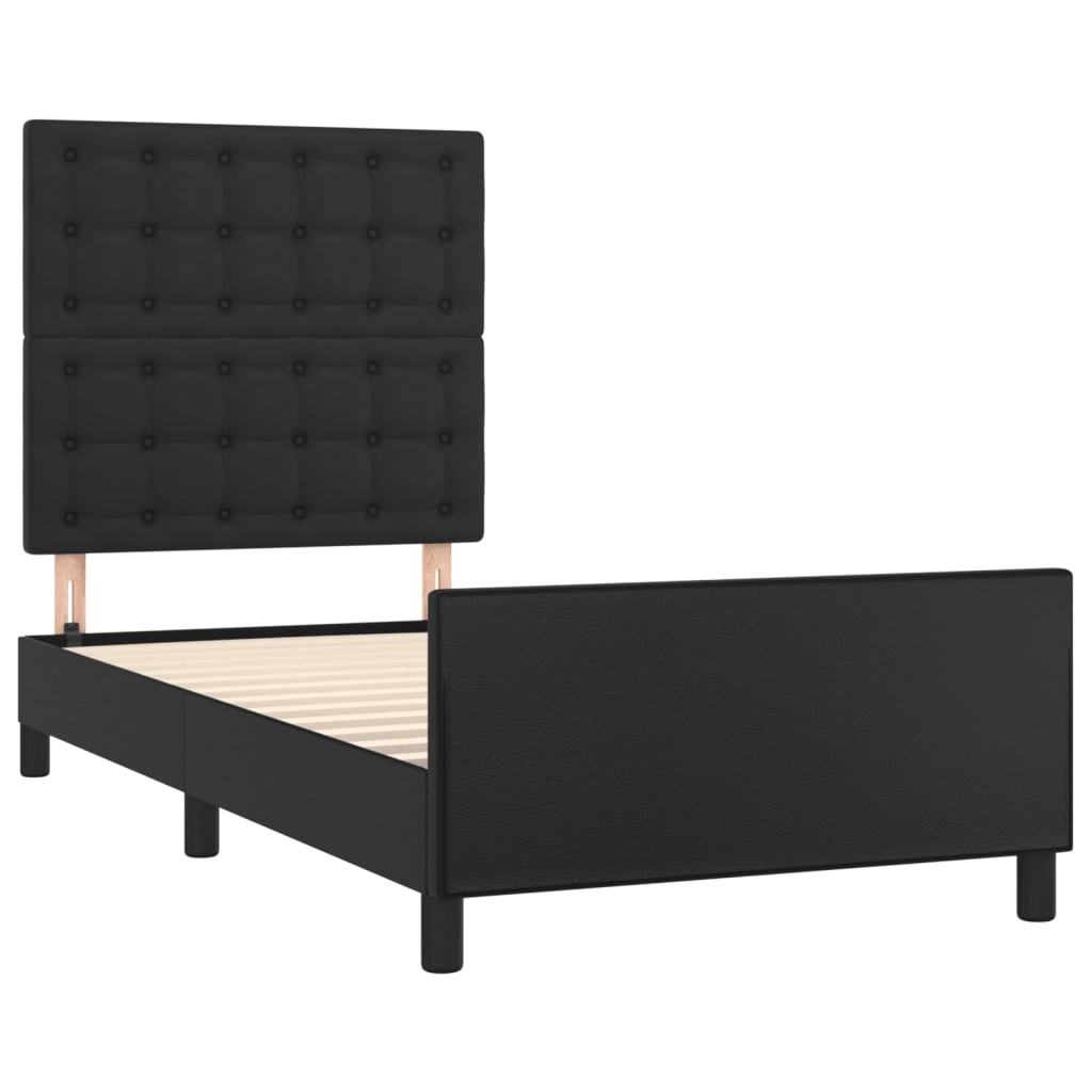 Bedframe met hoofdbord kunstleer zwart 90x200 cm is nu te koop bij PeponiXL, paradijselijk wonen!