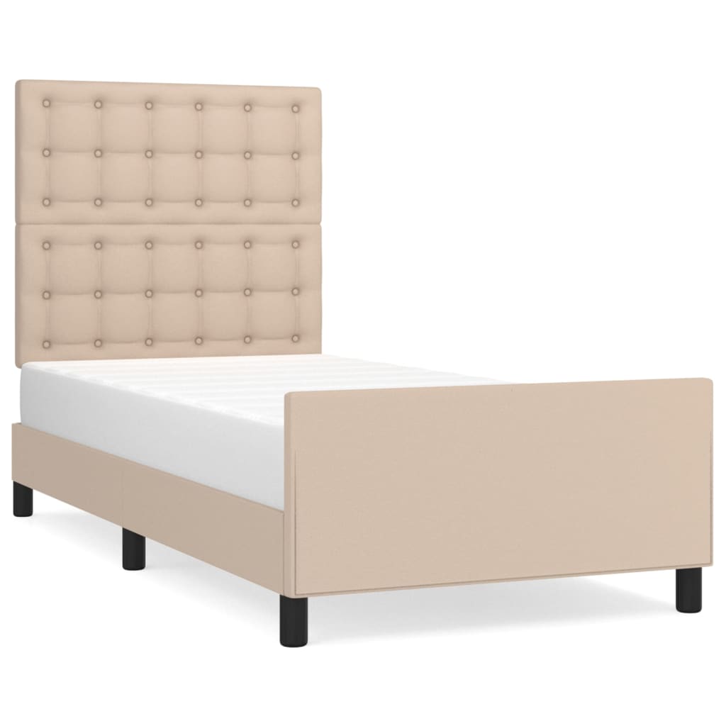 Bedframe met hoofdbord kunstleer cappuccinokleurig 90x200 cm is nu te koop bij PeponiXL, paradijselijk wonen!
