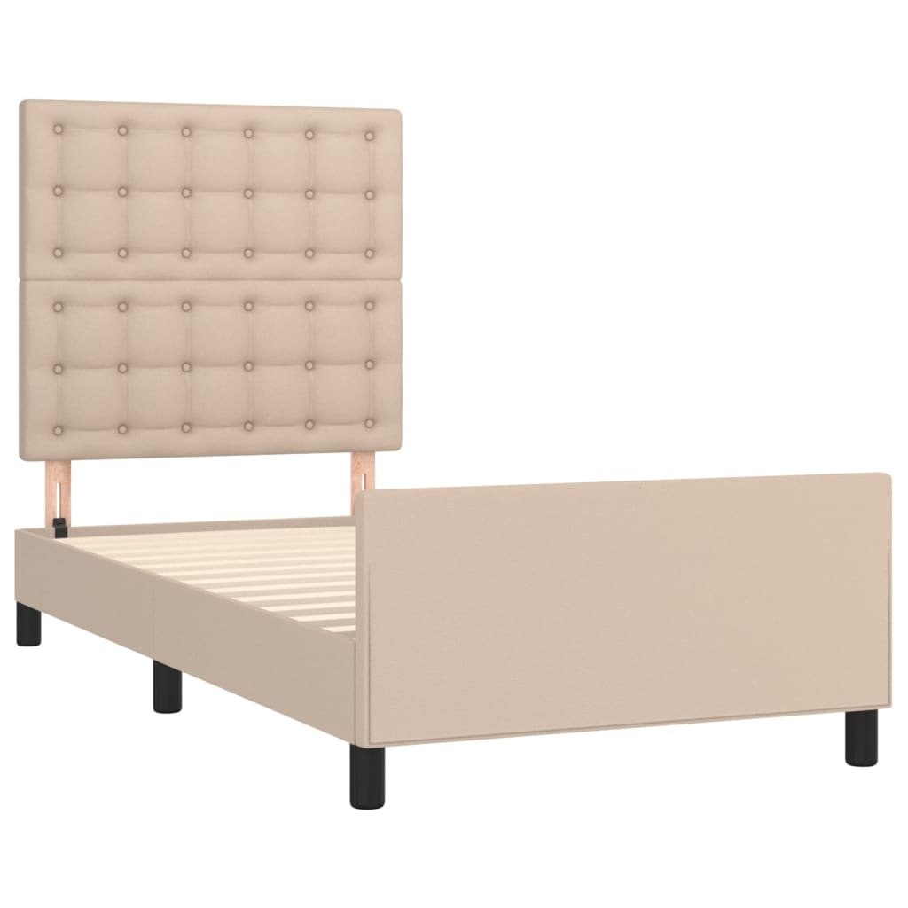 Bedframe met hoofdbord kunstleer cappuccinokleurig 90x200 cm is nu te koop bij PeponiXL, paradijselijk wonen!