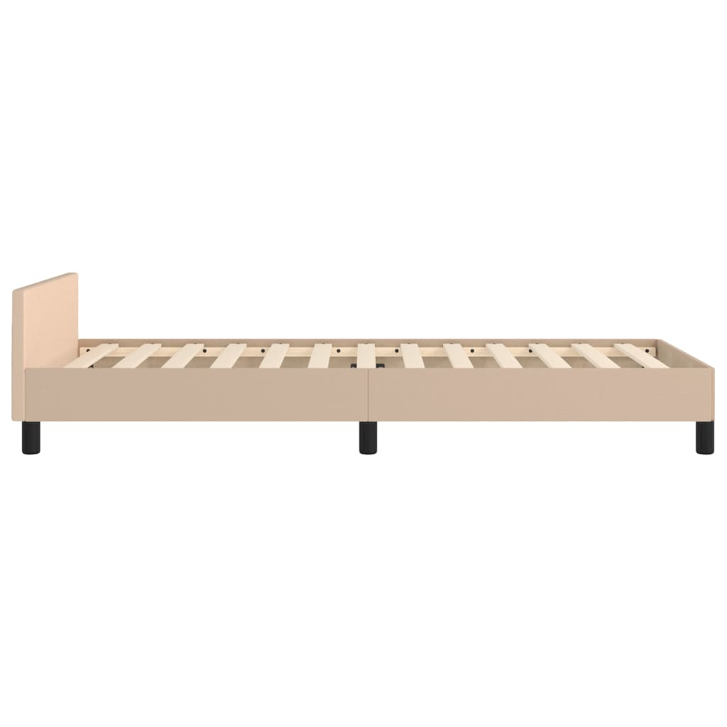 Bedframe met hoofdbord kunstleer cappuccinokleurig 90x200 cm is nu te koop bij PeponiXL, paradijselijk wonen!