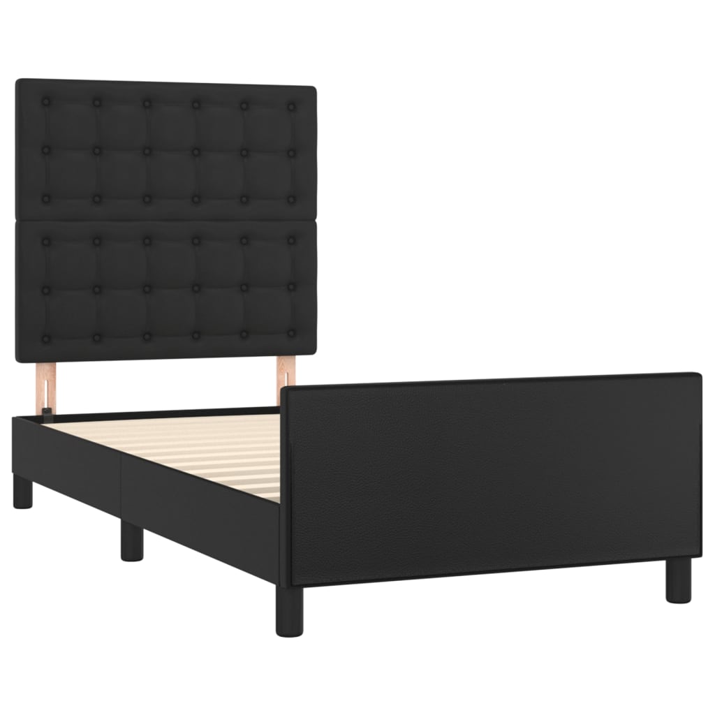 Bedframe met hoofdbord kunstleer zwart 100x200 cm is nu te koop bij PeponiXL, paradijselijk wonen!