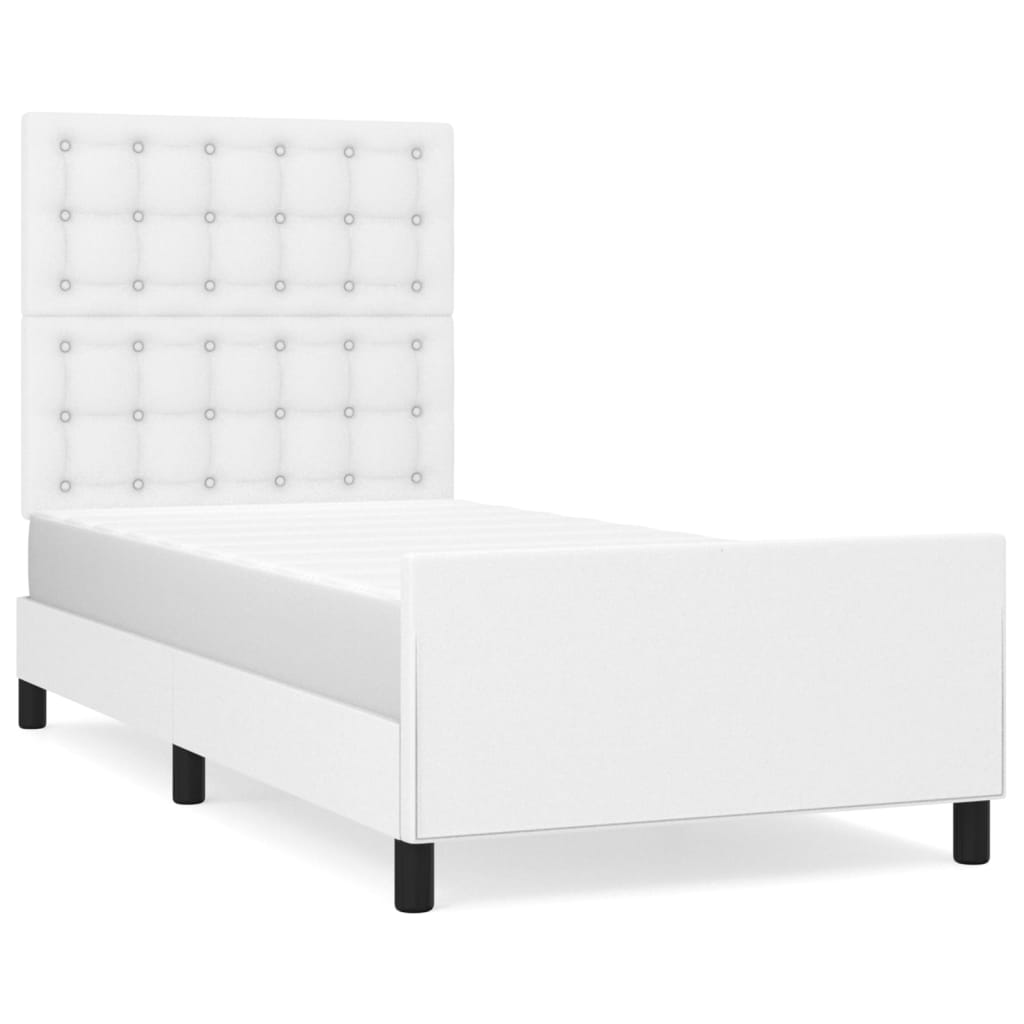 Bedframe met hoofdbord kunstleer wit 100x200 cm is nu te koop bij PeponiXL, paradijselijk wonen!
