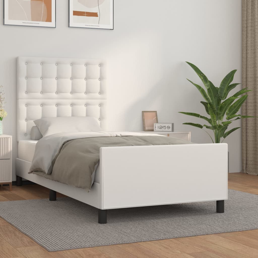 Bedframe met hoofdbord kunstleer wit 100x200 cm is nu te koop bij PeponiXL, paradijselijk wonen!