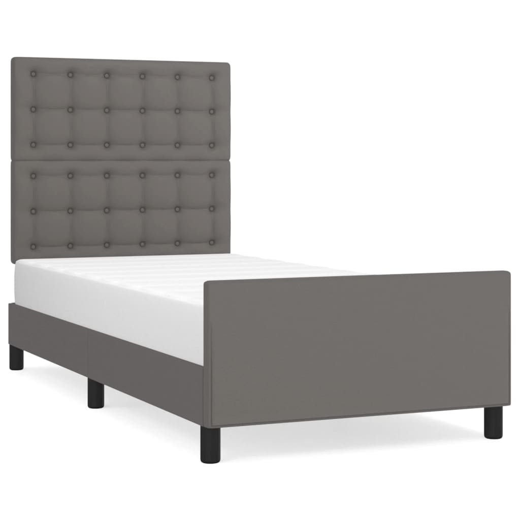 Bedframe met hoofdbord kunstleer grijs 100x200 cm is nu te koop bij PeponiXL, paradijselijk wonen!