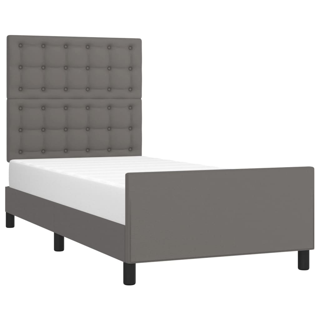 Bedframe met hoofdbord kunstleer grijs 100x200 cm is nu te koop bij PeponiXL, paradijselijk wonen!