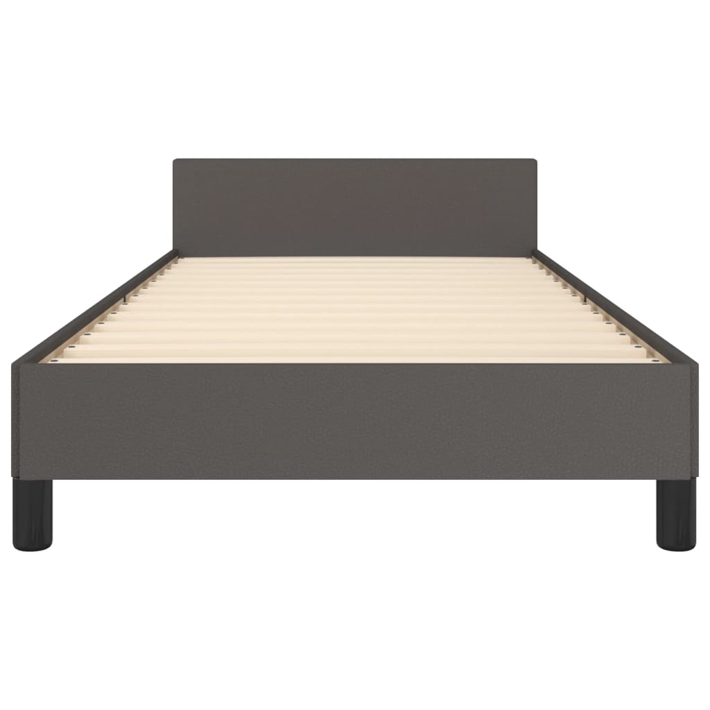 Bedframe met hoofdbord kunstleer grijs 100x200 cm is nu te koop bij PeponiXL, paradijselijk wonen!