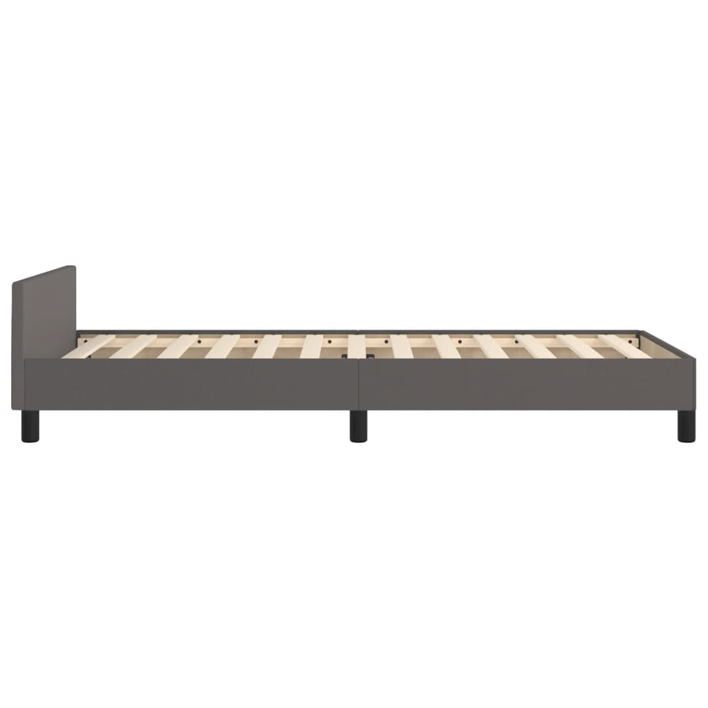 Bedframe met hoofdbord kunstleer grijs 100x200 cm is nu te koop bij PeponiXL, paradijselijk wonen!