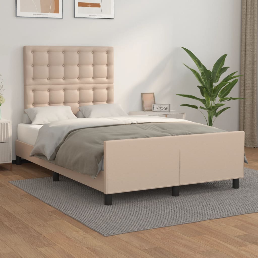 Bedframe met hoofdbord kunstleer cappuccinokleurig 120x200 cm is nu te koop bij PeponiXL, paradijselijk wonen!
