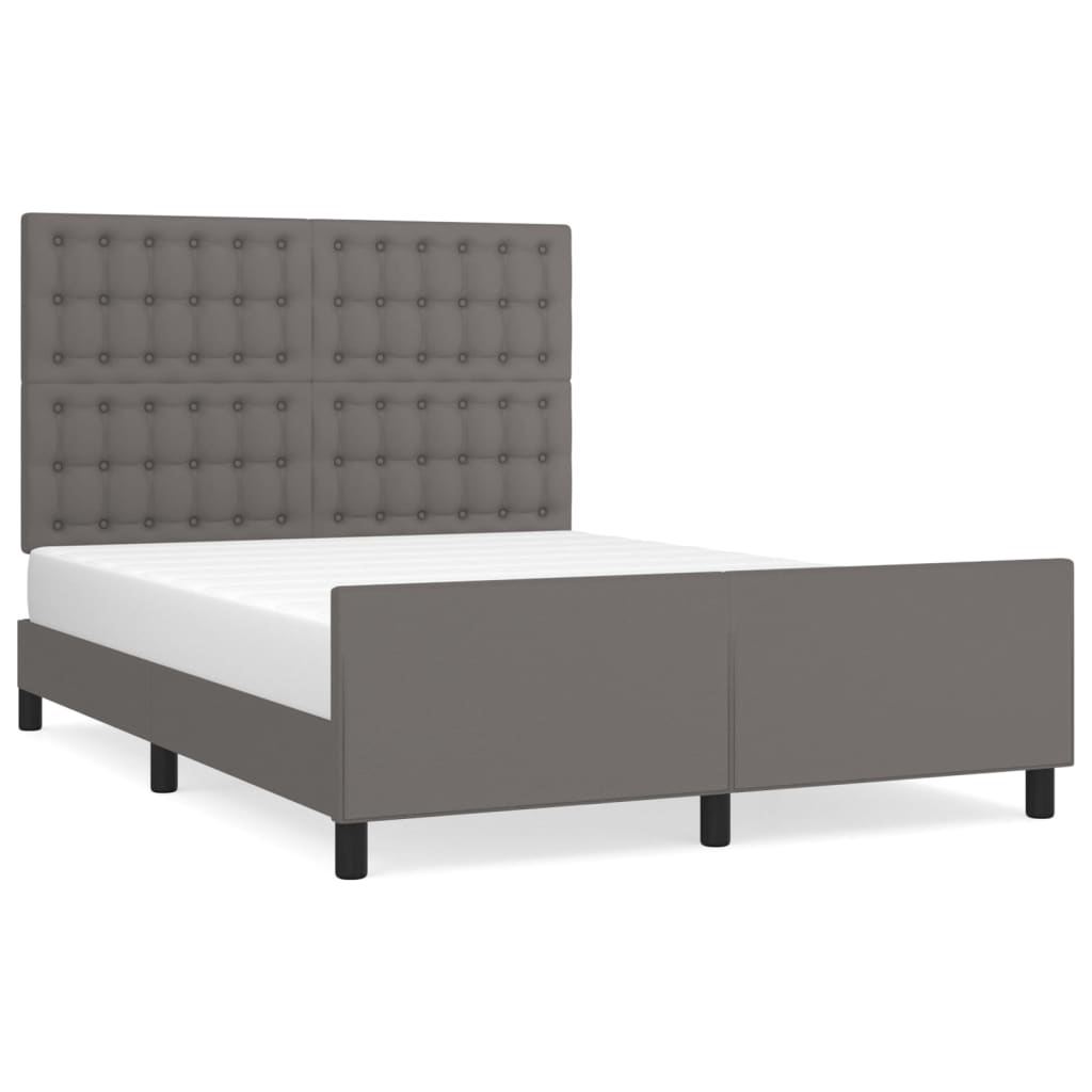 Bedframe met hoofdbord kunstleer grijs 140x190 cm is nu te koop bij PeponiXL, paradijselijk wonen!
