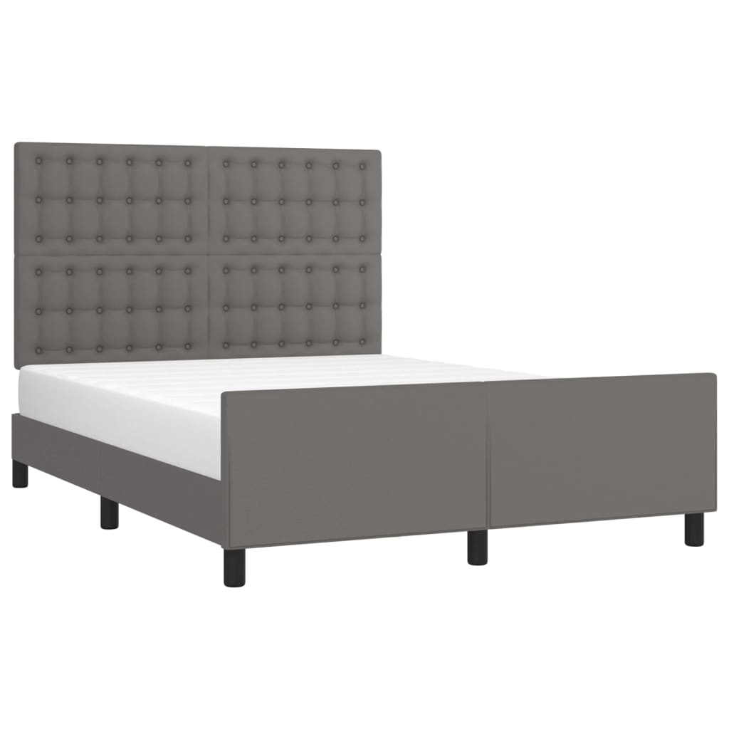 Bedframe met hoofdbord kunstleer grijs 140x190 cm is nu te koop bij PeponiXL, paradijselijk wonen!