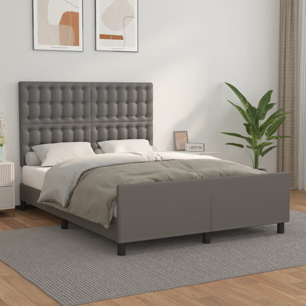 Bedframe met hoofdbord kunstleer grijs 140x190 cm is nu te koop bij PeponiXL, paradijselijk wonen!