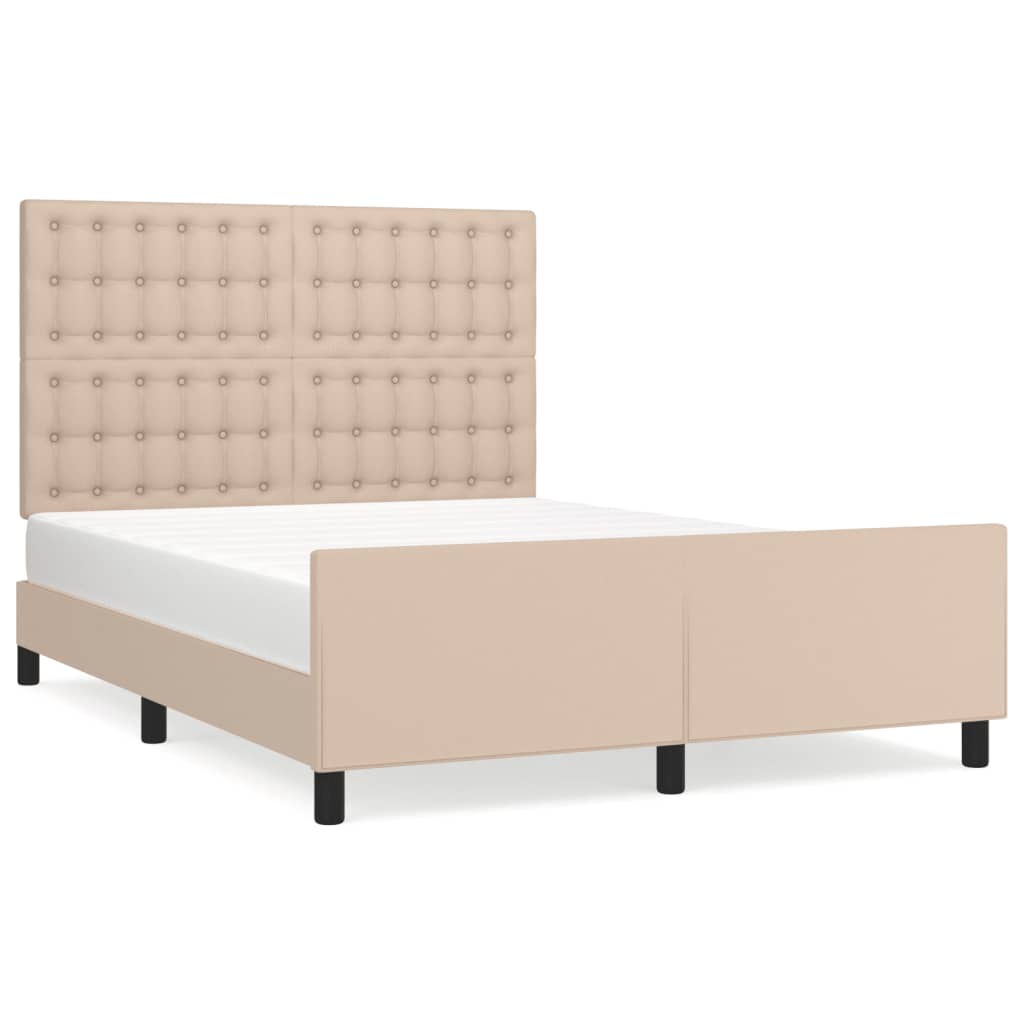 Bedframe met hoofdbord kunstleer cappucinnokleurig 140x190 cm is nu te koop bij PeponiXL, paradijselijk wonen!
