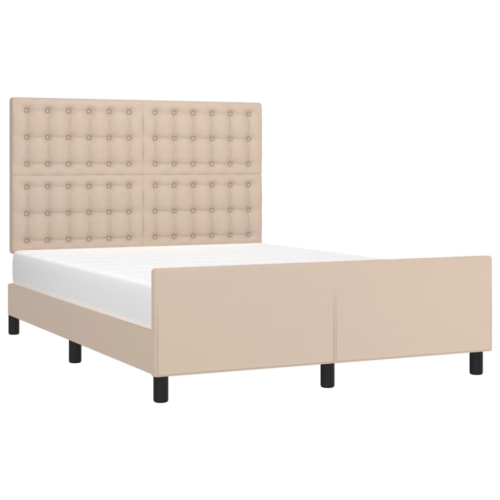 Bedframe met hoofdbord kunstleer cappucinnokleurig 140x190 cm is nu te koop bij PeponiXL, paradijselijk wonen!