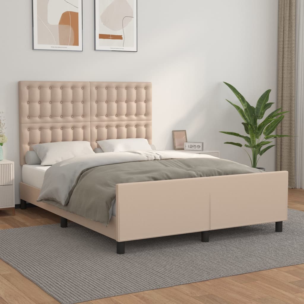 Bedframe met hoofdbord kunstleer cappucinnokleurig 140x190 cm is nu te koop bij PeponiXL, paradijselijk wonen!
