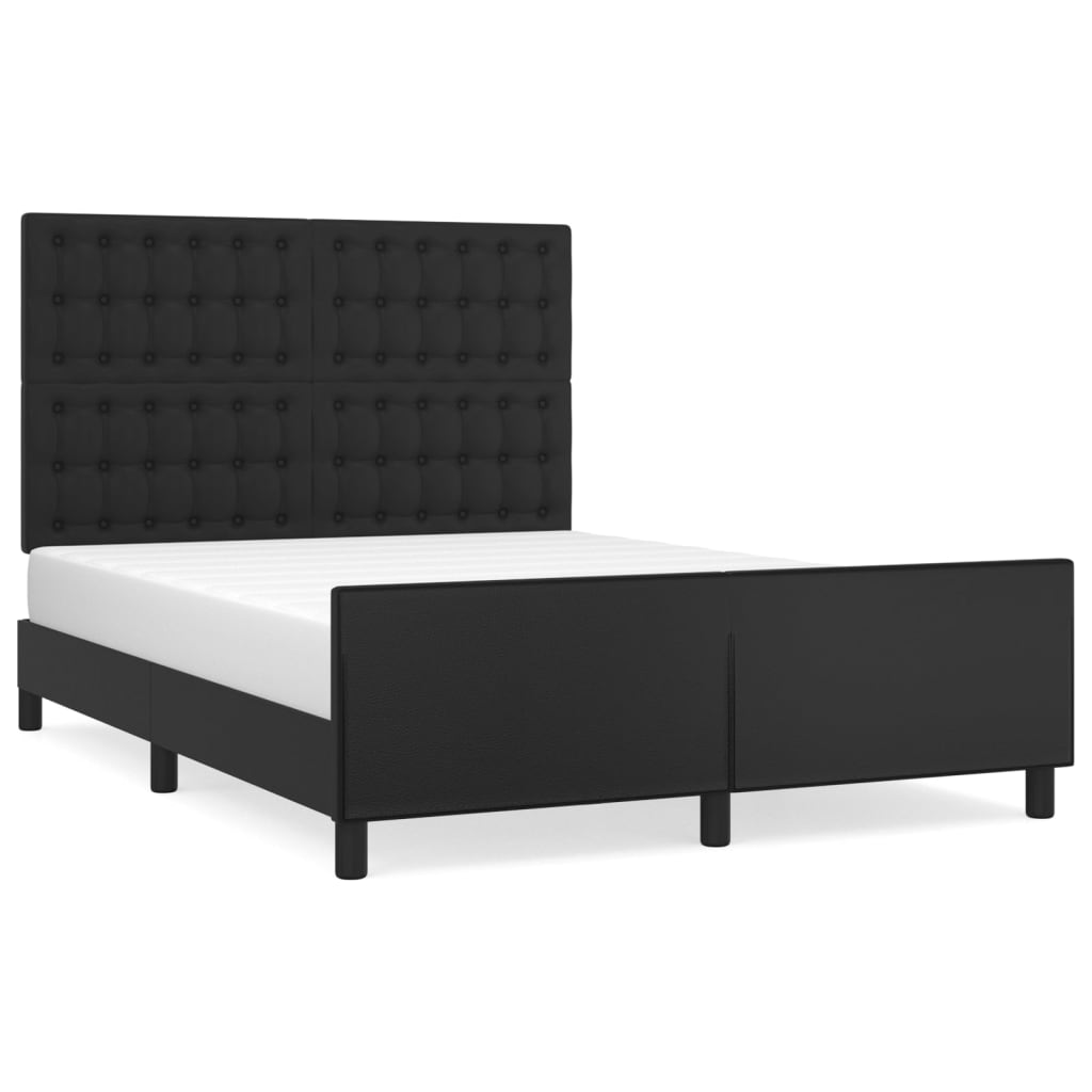 Bedframe met hoofdbord kunstleer zwart 140x200 cm is nu te koop bij PeponiXL, paradijselijk wonen!