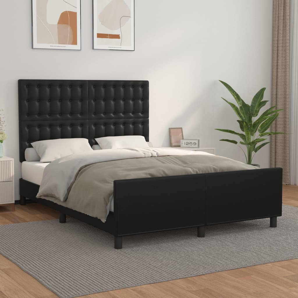Bedframe met hoofdbord kunstleer zwart 140x200 cm is nu te koop bij PeponiXL, paradijselijk wonen!