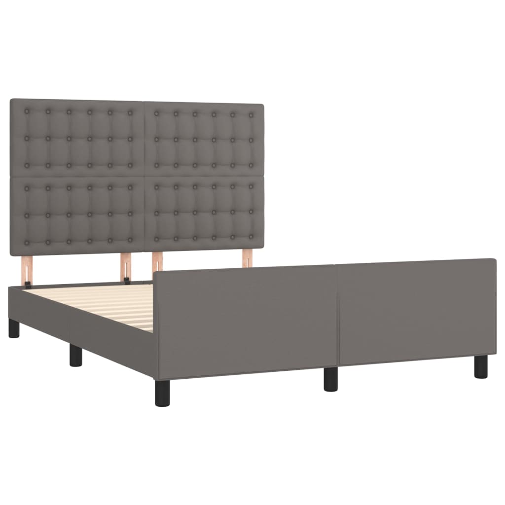 Bedframe met hoofdbord kunstleer grijs 140x200 cm is nu te koop bij PeponiXL, paradijselijk wonen!