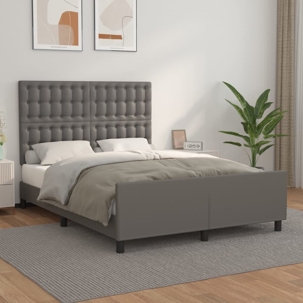 Bedframe met hoofdbord kunstleer grijs 140x200 cm is nu te koop bij PeponiXL, paradijselijk wonen!