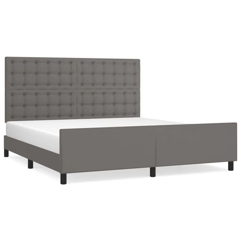 Bedframe met hoofdbord kunstleer grijs 160x200 cm is nu te koop bij PeponiXL, paradijselijk wonen!
