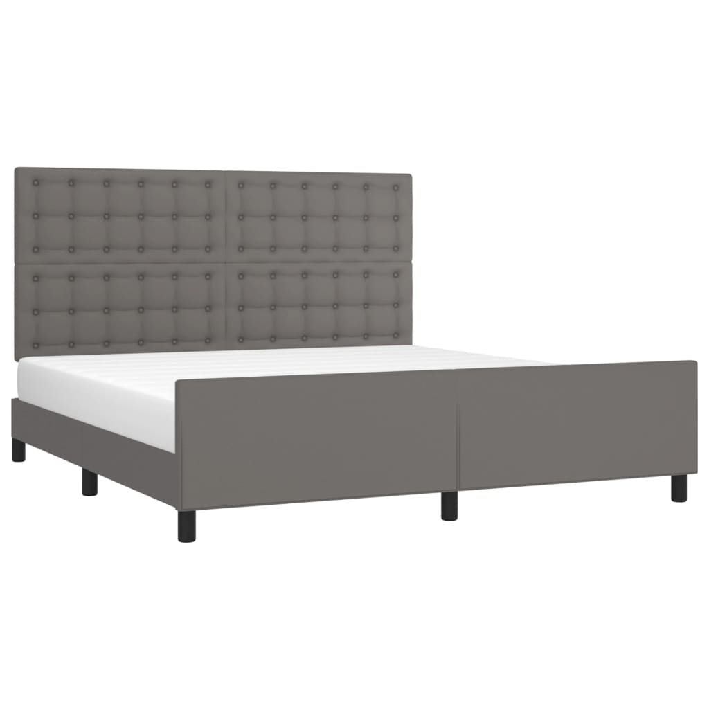 Bedframe met hoofdbord kunstleer grijs 160x200 cm is nu te koop bij PeponiXL, paradijselijk wonen!