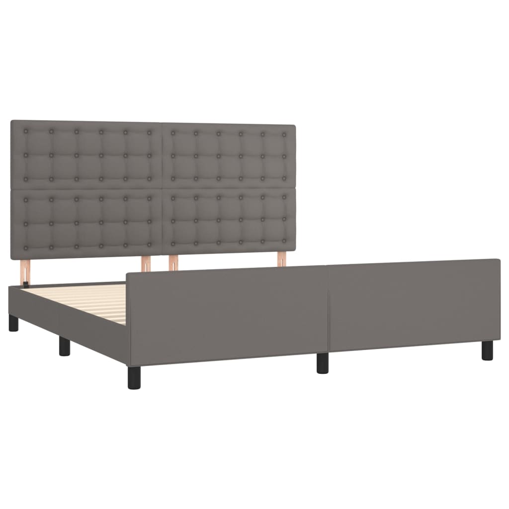 Bedframe met hoofdbord kunstleer grijs 160x200 cm is nu te koop bij PeponiXL, paradijselijk wonen!