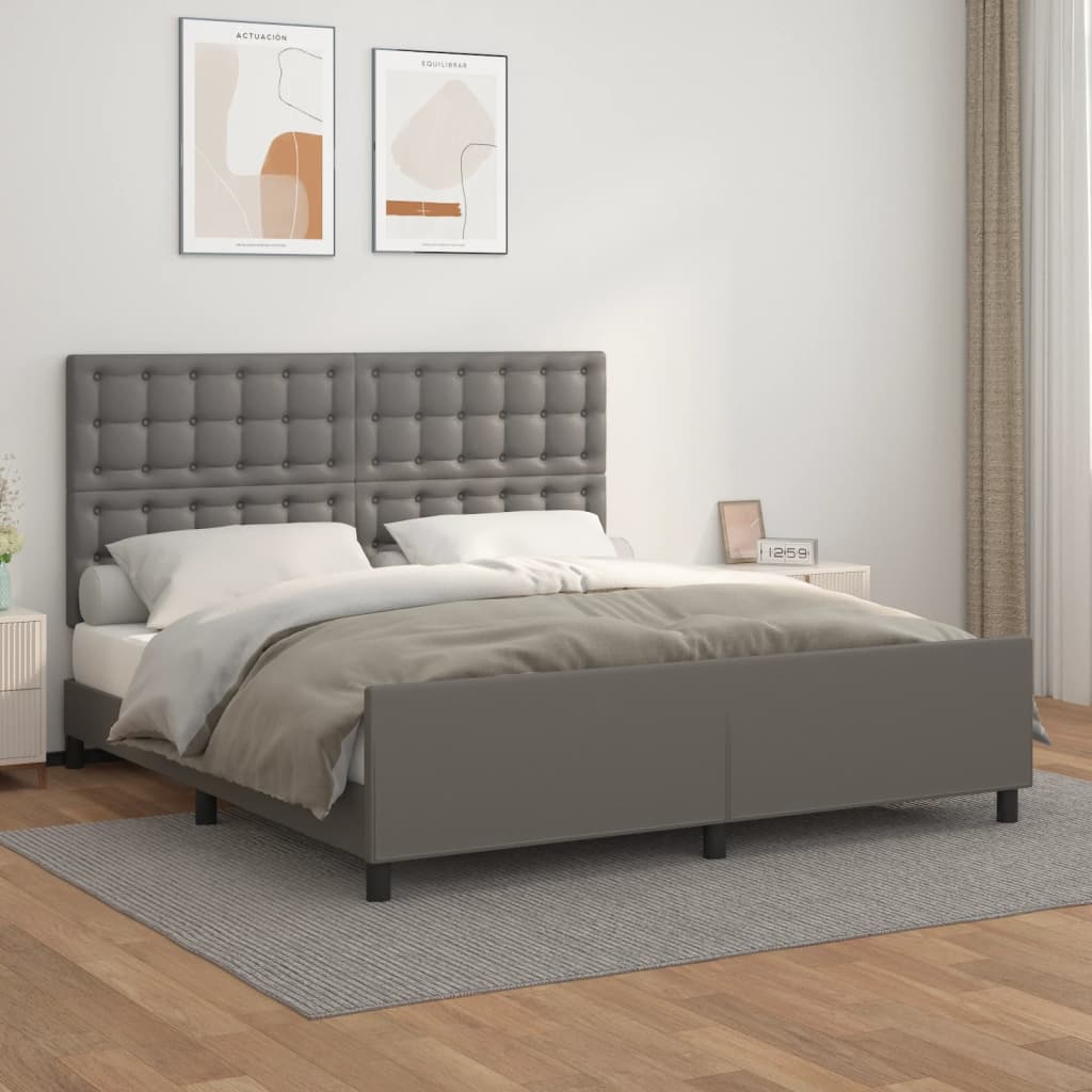 Bedframe met hoofdbord kunstleer grijs 160x200 cm is nu te koop bij PeponiXL, paradijselijk wonen!