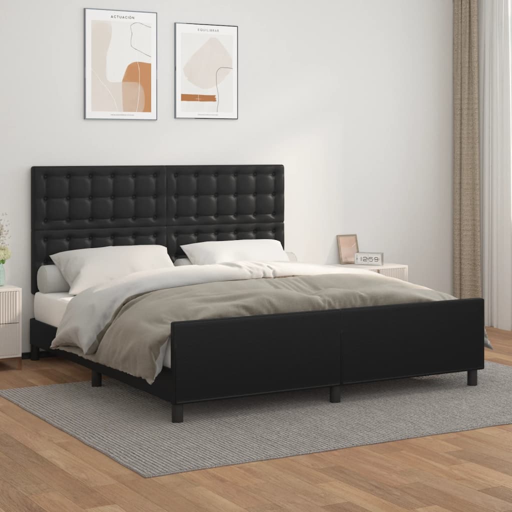 Bedframe met hoofdbord kunstleer zwart 180x200 cm is nu te koop bij PeponiXL, paradijselijk wonen!