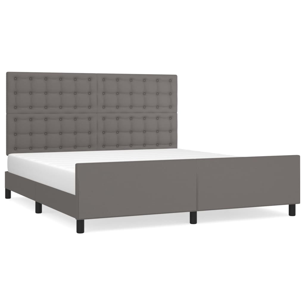 Bedframe met hoofdbord kunstleer grijs 180x200 cm is nu te koop bij PeponiXL, paradijselijk wonen!