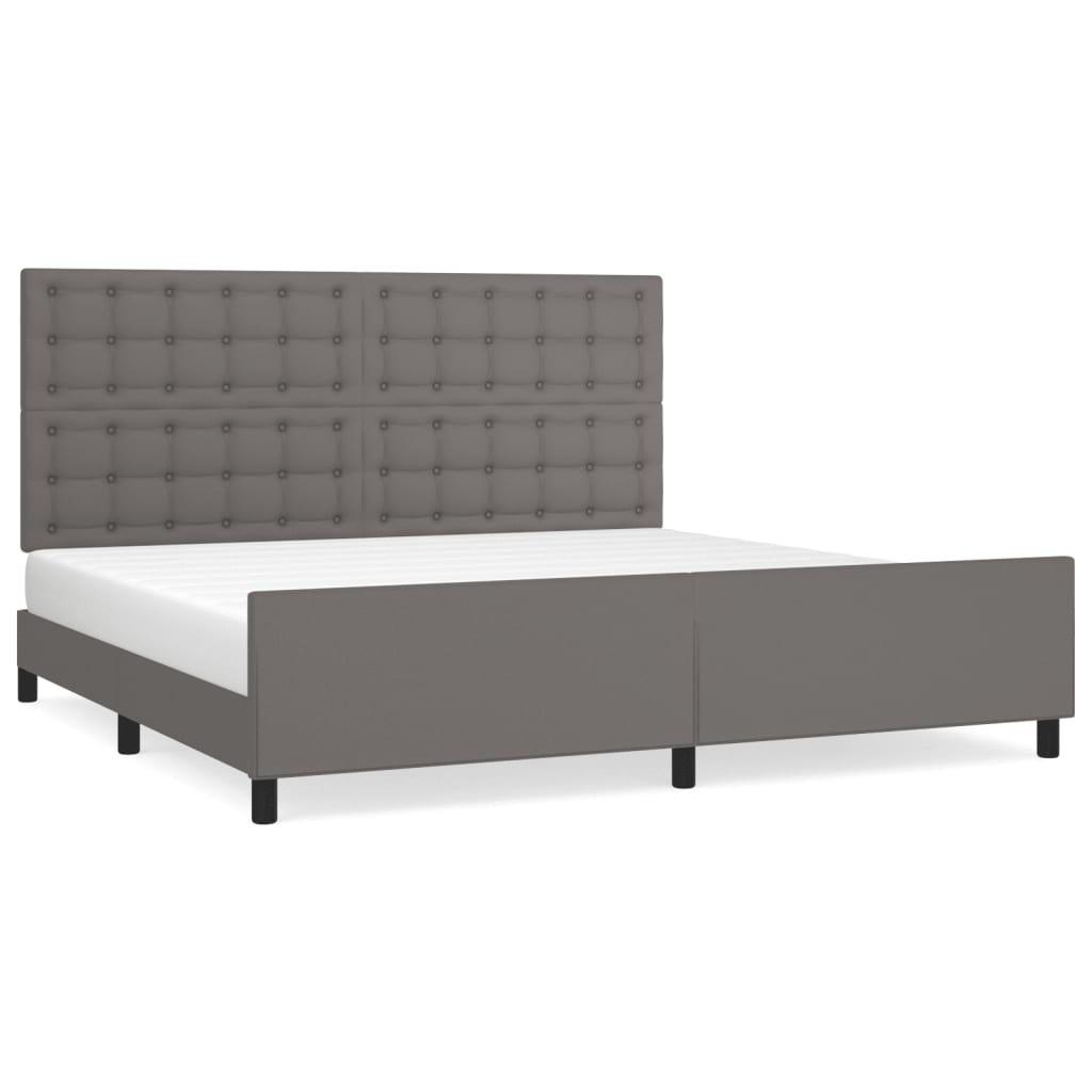Bedframe met hoofdbord kunstleer grijs 200x200 cm is nu te koop bij PeponiXL, paradijselijk wonen!