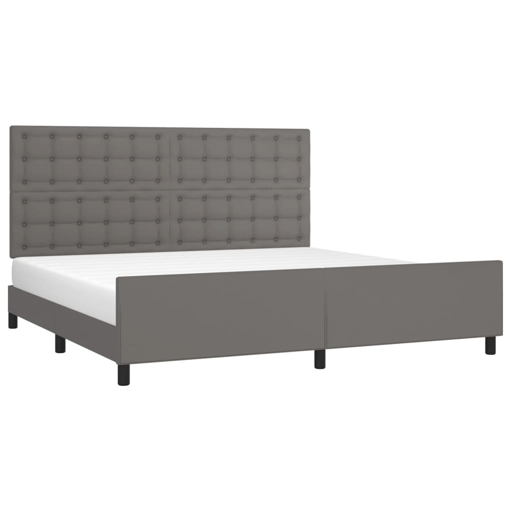 Bedframe met hoofdbord kunstleer grijs 200x200 cm is nu te koop bij PeponiXL, paradijselijk wonen!
