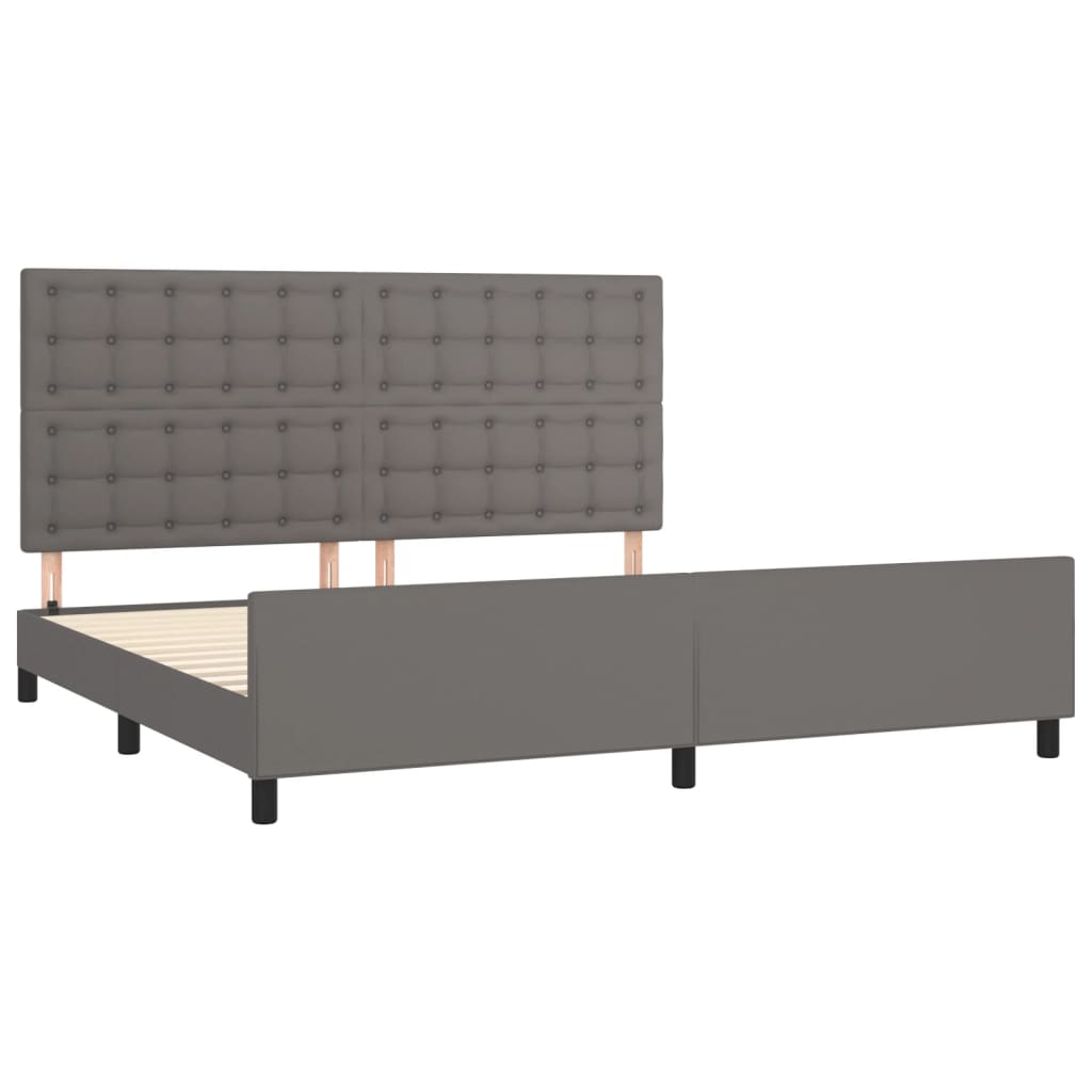Bedframe met hoofdbord kunstleer grijs 200x200 cm is nu te koop bij PeponiXL, paradijselijk wonen!