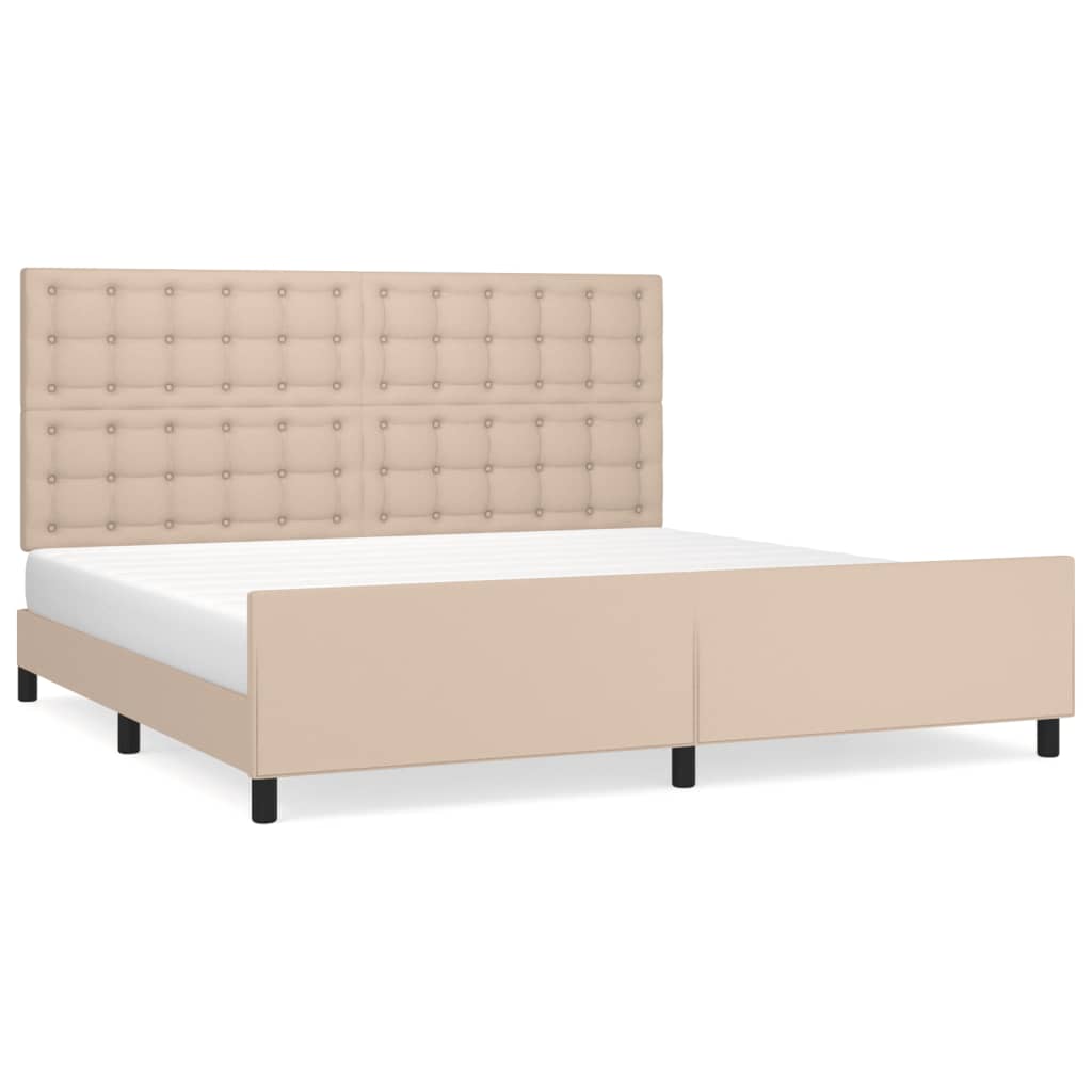 Bedframe met hoofdbord kunstleer cappuccinokleurig 200x200 cm is nu te koop bij PeponiXL, paradijselijk wonen!