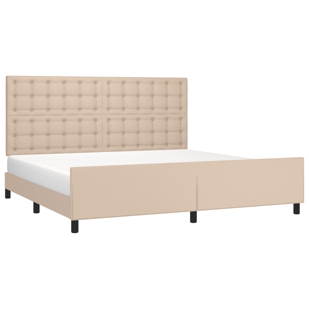Bedframe met hoofdbord kunstleer cappuccinokleurig 200x200 cm is nu te koop bij PeponiXL, paradijselijk wonen!