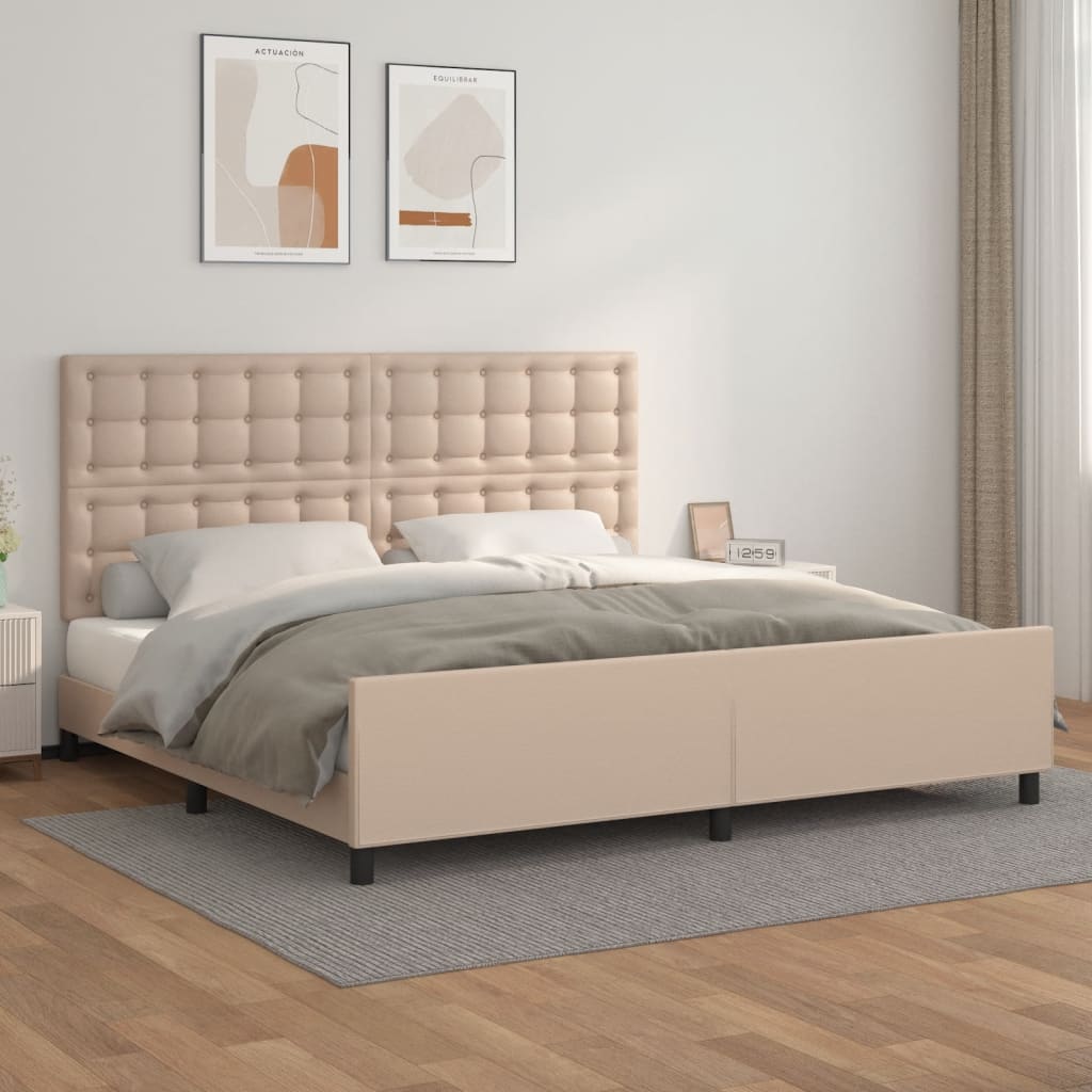 Bedframe met hoofdbord kunstleer cappuccinokleurig 200x200 cm is nu te koop bij PeponiXL, paradijselijk wonen!