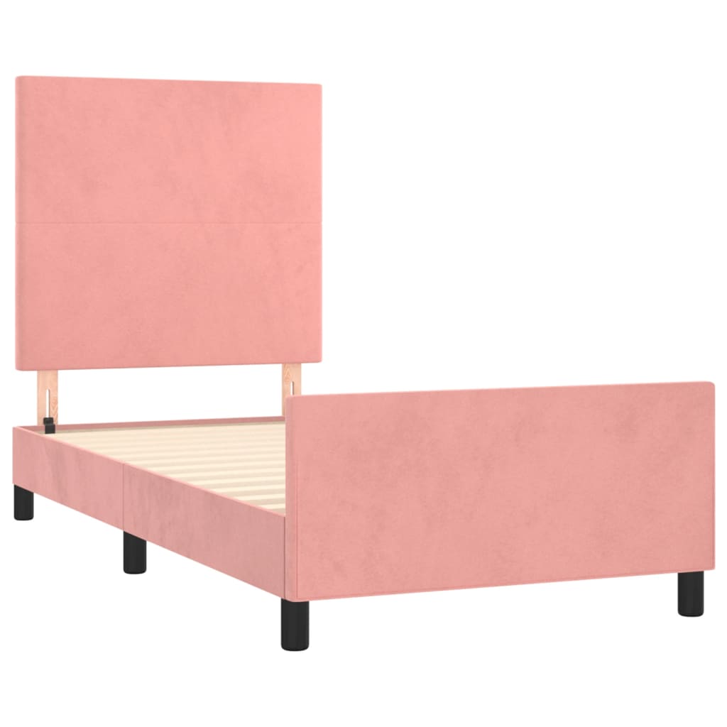 Bedframe met hoofdeinde fluweel roze 80x200 cm is nu te koop bij PeponiXL, paradijselijk wonen!
