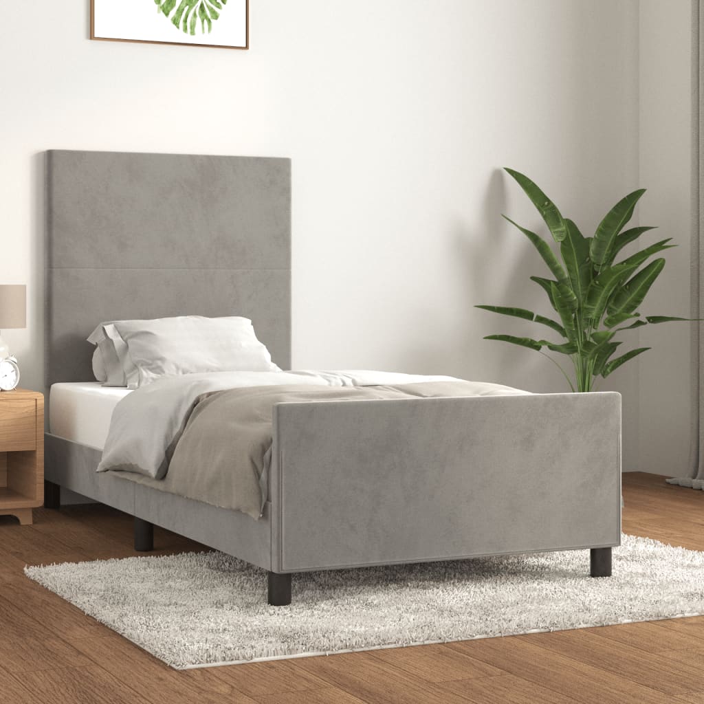 Bedframe zonder matras 90x190 cm fluweel lichtgrijs is nu te koop bij PeponiXL, paradijselijk wonen!