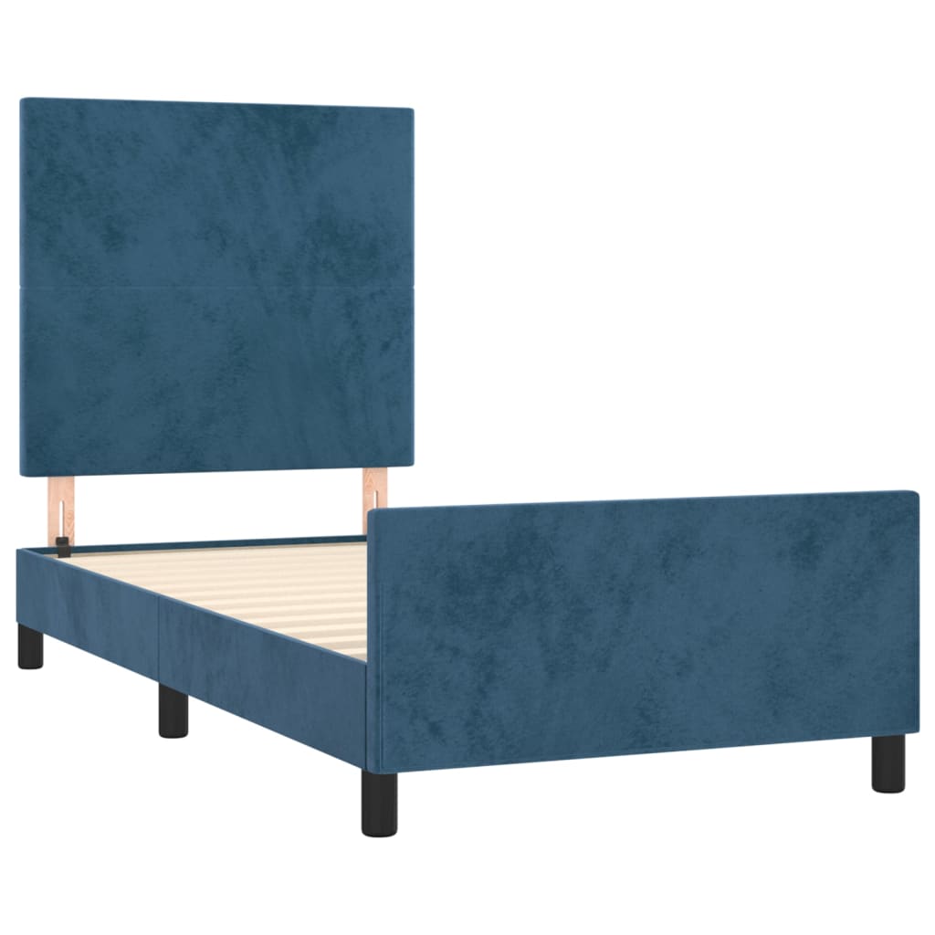 Bedframe zonder matras 90x190 cm fluweel donkerblauw is nu te koop bij PeponiXL, paradijselijk wonen!