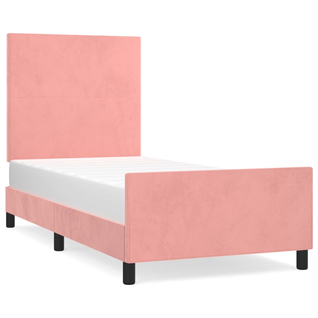 Bedframe met hoofdeinde fluweel roze 90x190 cm is nu te koop bij PeponiXL, paradijselijk wonen!