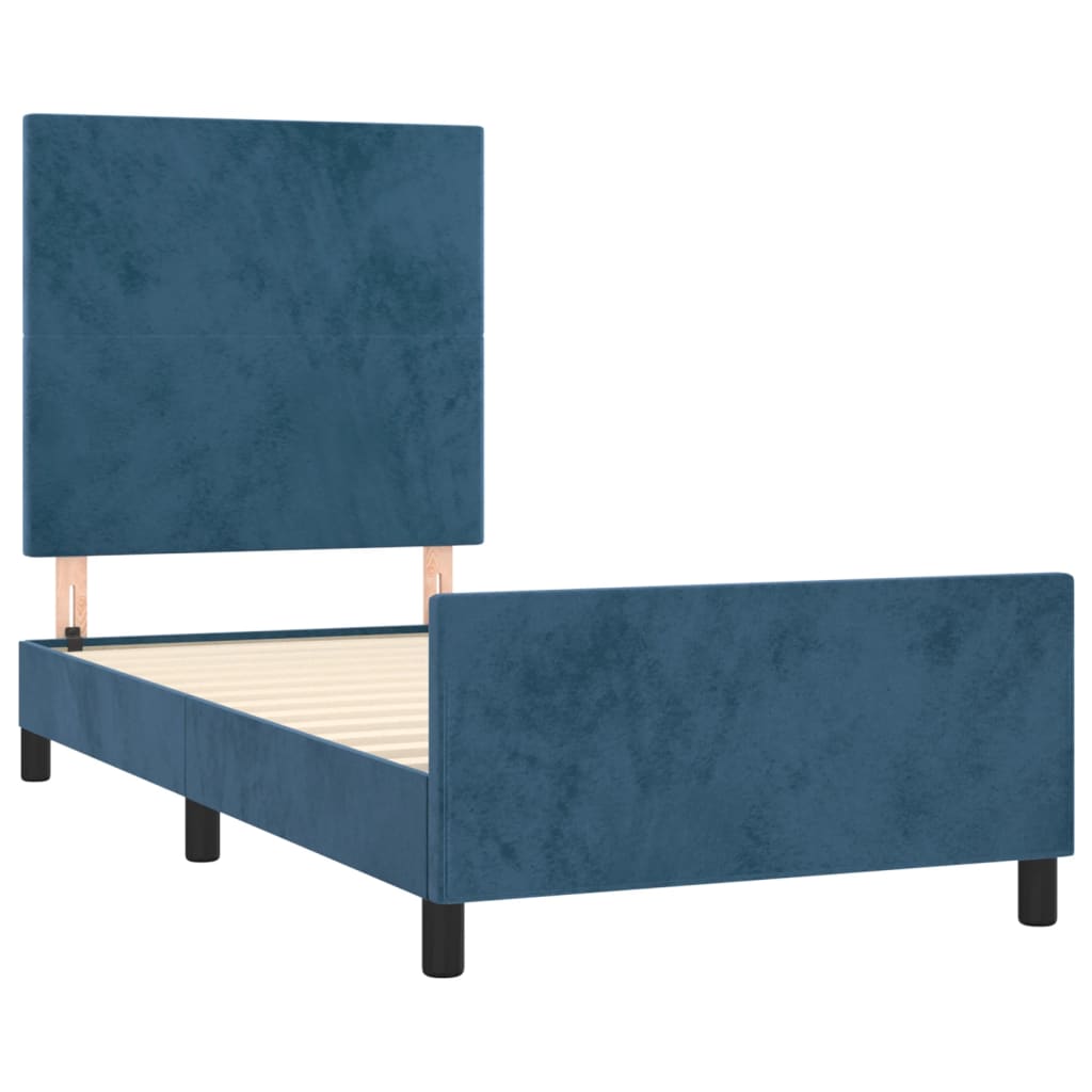 Bedframe zonder matras 100x200 cm fluweel donkerblauw is nu te koop bij PeponiXL, paradijselijk wonen!