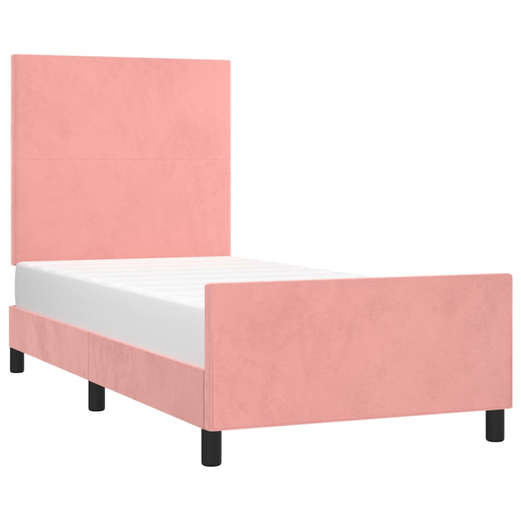Bedframe met hoofdeinde fluweel roze 100x200 cm is nu te koop bij PeponiXL, paradijselijk wonen!