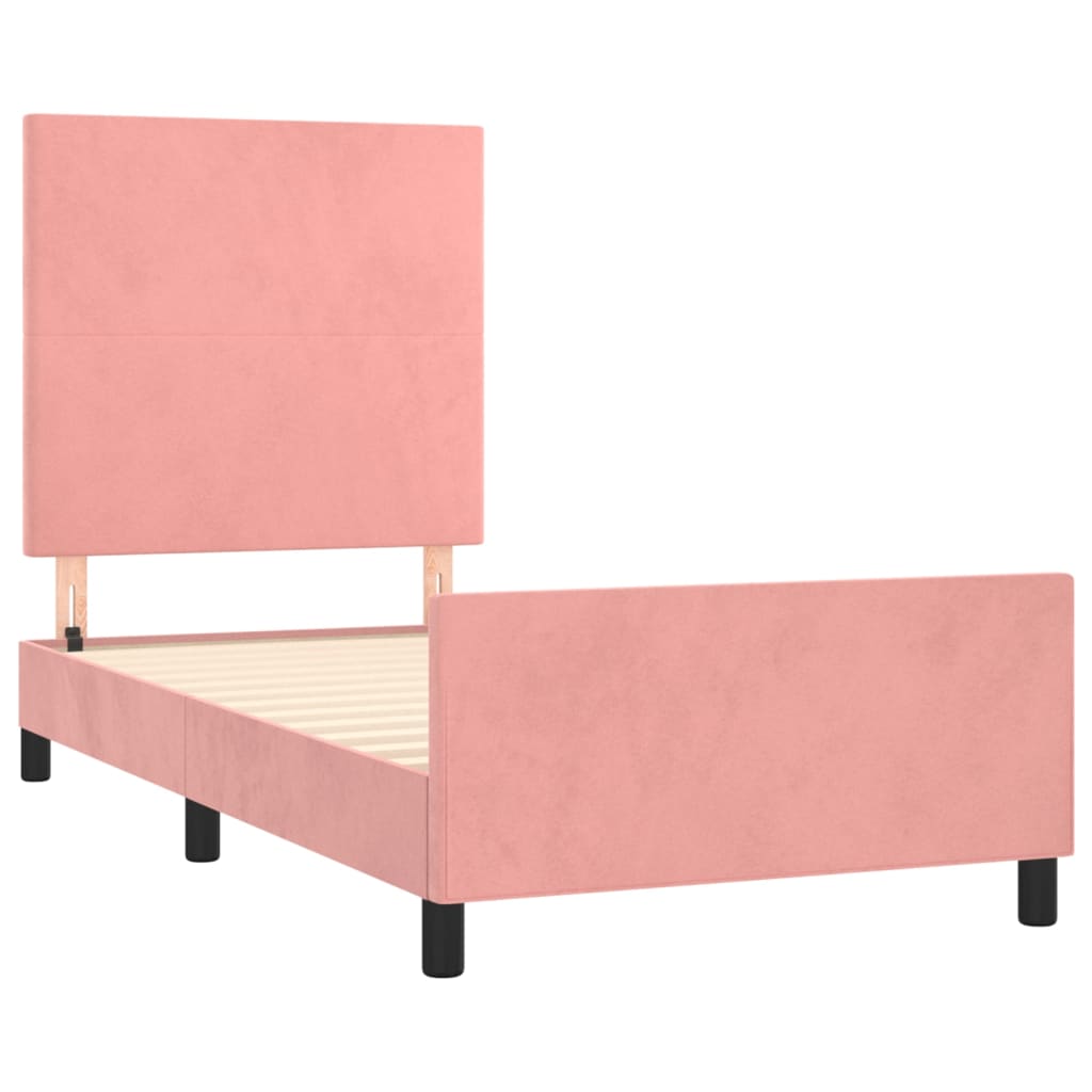 Bedframe met hoofdeinde fluweel roze 100x200 cm is nu te koop bij PeponiXL, paradijselijk wonen!