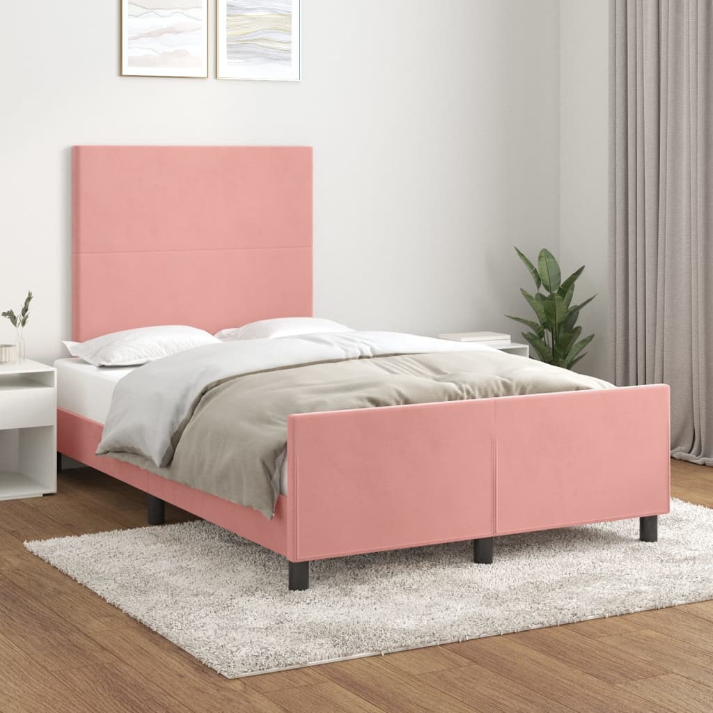 Bedframe met hoofdeinde fluweel roze 120x200 cm is nu te koop bij PeponiXL, paradijselijk wonen!