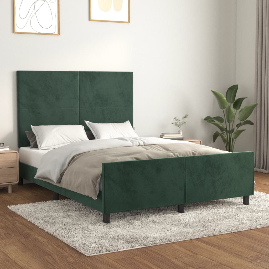 Bedframe zonder matras 140x190 cm fluweel donkergroen is nu te koop bij PeponiXL, paradijselijk wonen!