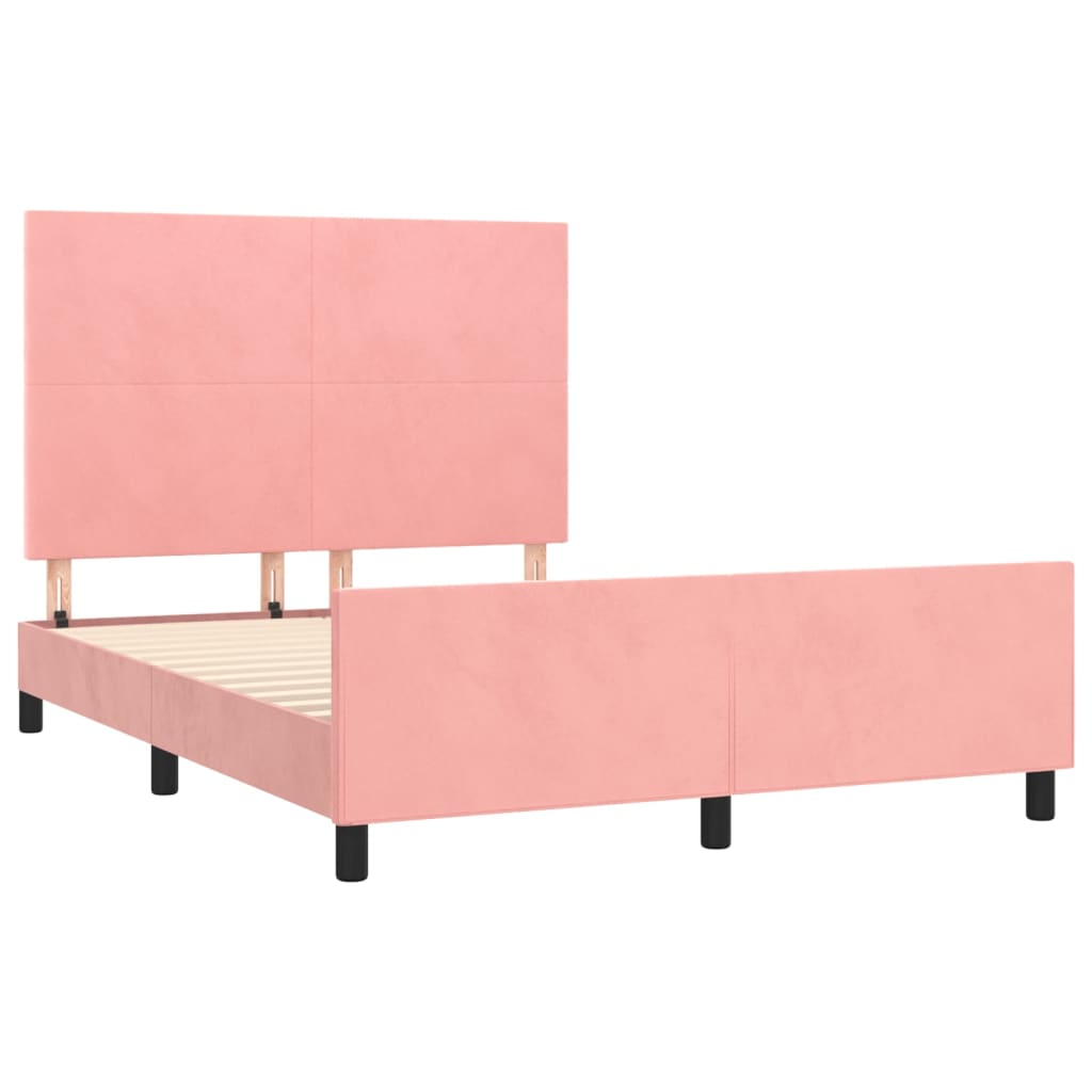 Bedframe met hoofdeinde fluweel roze 140x200 cm is nu te koop bij PeponiXL, paradijselijk wonen!