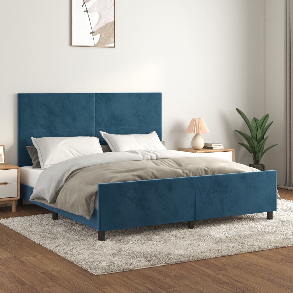 Bedframe met hoofdeinde fluweel donkerblauw 180x200 cm is nu te koop bij PeponiXL, paradijselijk wonen!