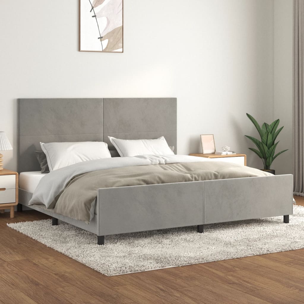 Bedframe zonder matras 200x200 cm fluweel lichtgrijs is nu te koop bij PeponiXL, paradijselijk wonen!