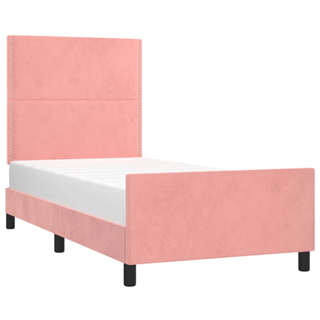 Bedframe met hoofdeinde fluweel roze 80x200 cm is nu te koop bij PeponiXL, paradijselijk wonen!