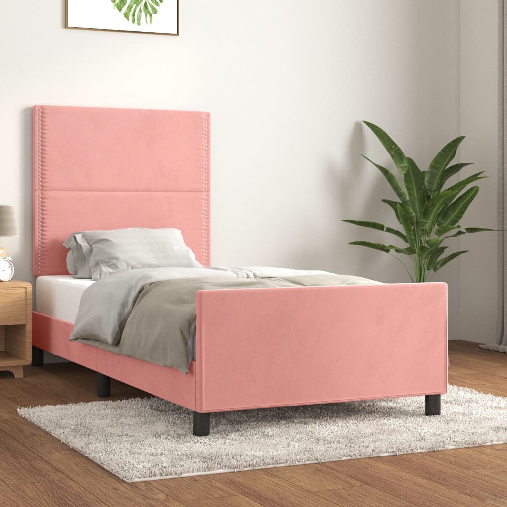 Bedframe met hoofdeinde fluweel roze 80x200 cm is nu te koop bij PeponiXL, paradijselijk wonen!