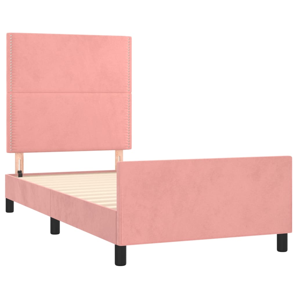 Bedframe met hoofdeinde fluweel roze 90x190 cm is nu te koop bij PeponiXL, paradijselijk wonen!