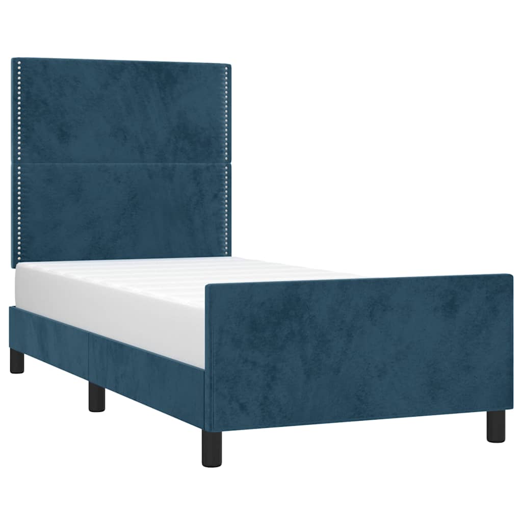 Bedframe zonder matras 90x200 cm fluweel donkerblauw is nu te koop bij PeponiXL, paradijselijk wonen!